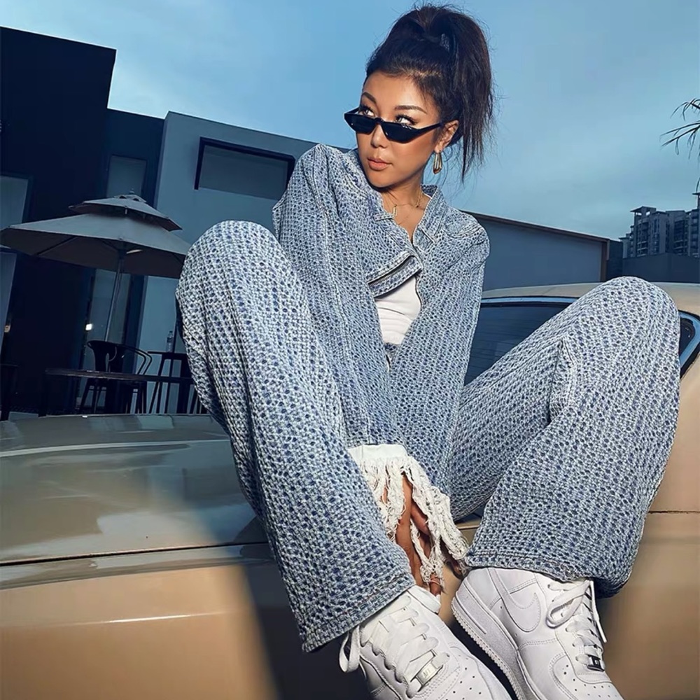 Denim set baggy pants and cropped jacket size S